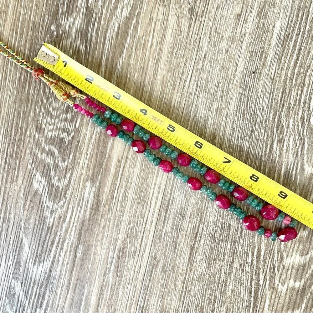 Green aventurine and pink quartz tassel necklace